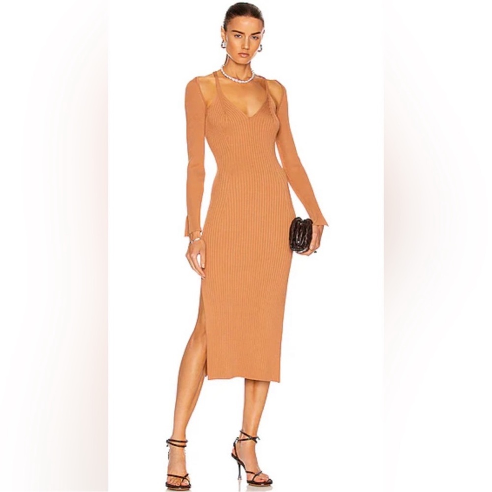 House of Harlow 1960 ribbed knit midi dress XL brown